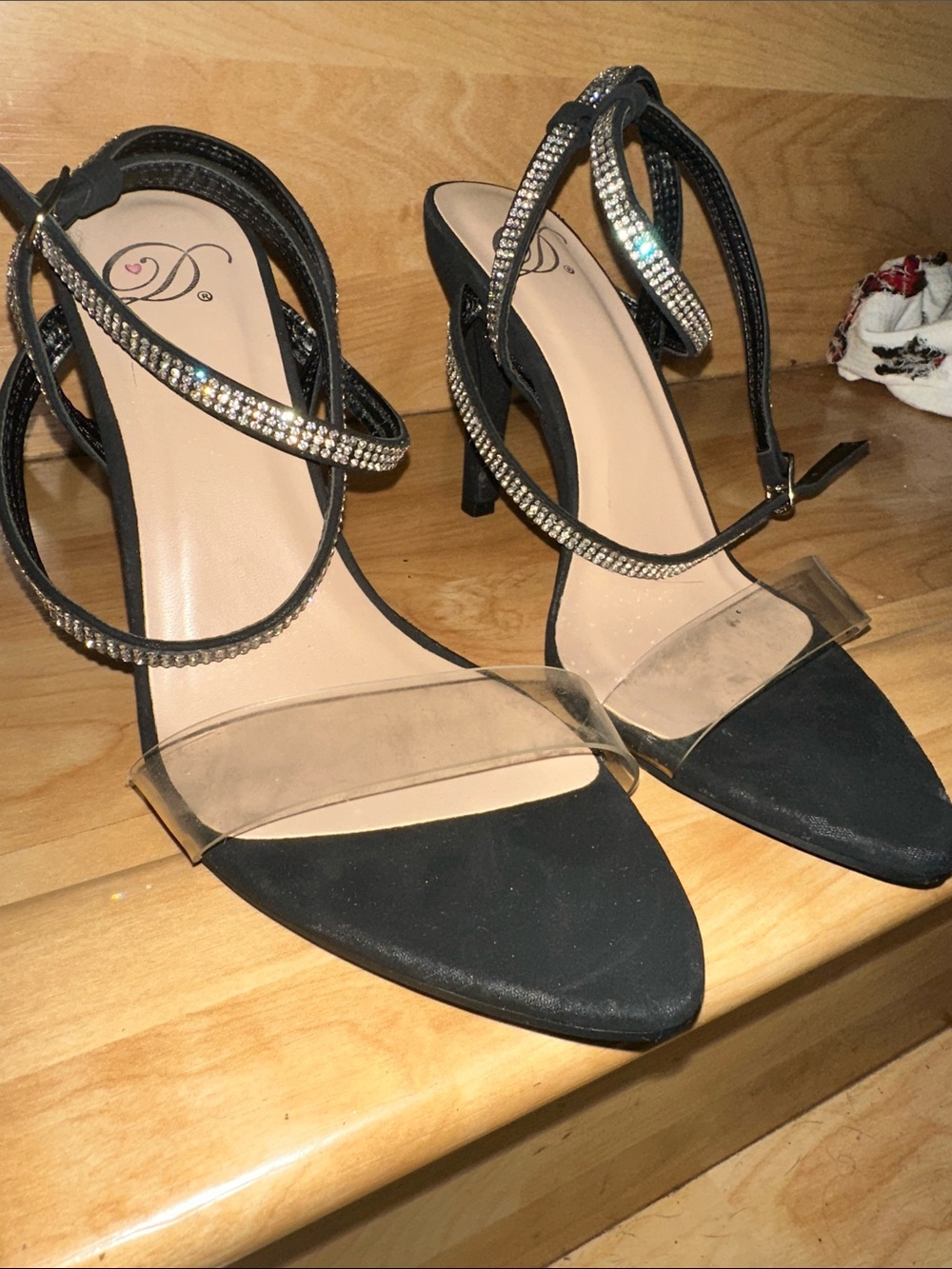 Black Heels with Crystal Ankle Straps size 6 1/2
